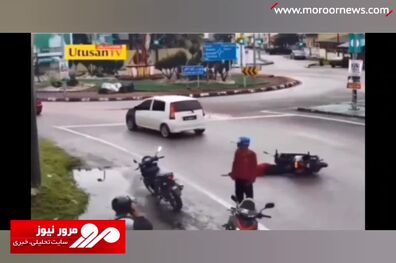 حادثه عجیب برای موتورسواران در خیابان! + فیلم