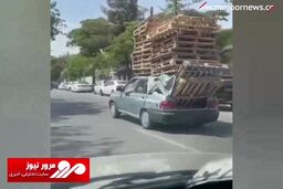 حرکت عجیب راننده پراید برای صرفه‌جویی در هزینه وانت برای جابه‌جایی بار! + فیلم