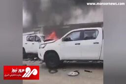 به آتش کشیدن خودروهای اسرائیلی توسط موشک‌های حزب‌الله لبنان + فیلم
