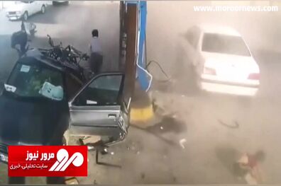 لحظه انفجار پژو هنگام سوختگیری در کیانشهر + فیلم