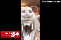 رونمایی از مجسمه هادی چوپان توسط مجسمه‌ساز خوش‌ذوق شیرازی در کنار گرگ پارسی! + فیلم