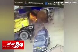 لحظه وحشتناک انفجار مخزن گاز مقابل صورت کارگر! + فیلم